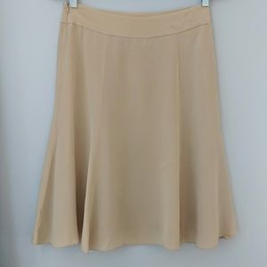 Tan flared silk midi skirt